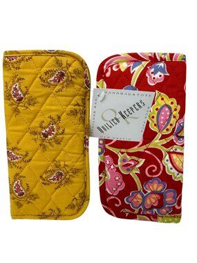 Quilted Keepers Eyeglass Cases Pair French Country Floral Red Yellow